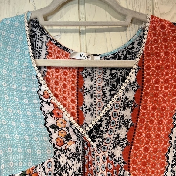 Military Hippie Boho Tunic/Dress with Lace 3/4 Sleeves, Size S - Picture 4 of 7